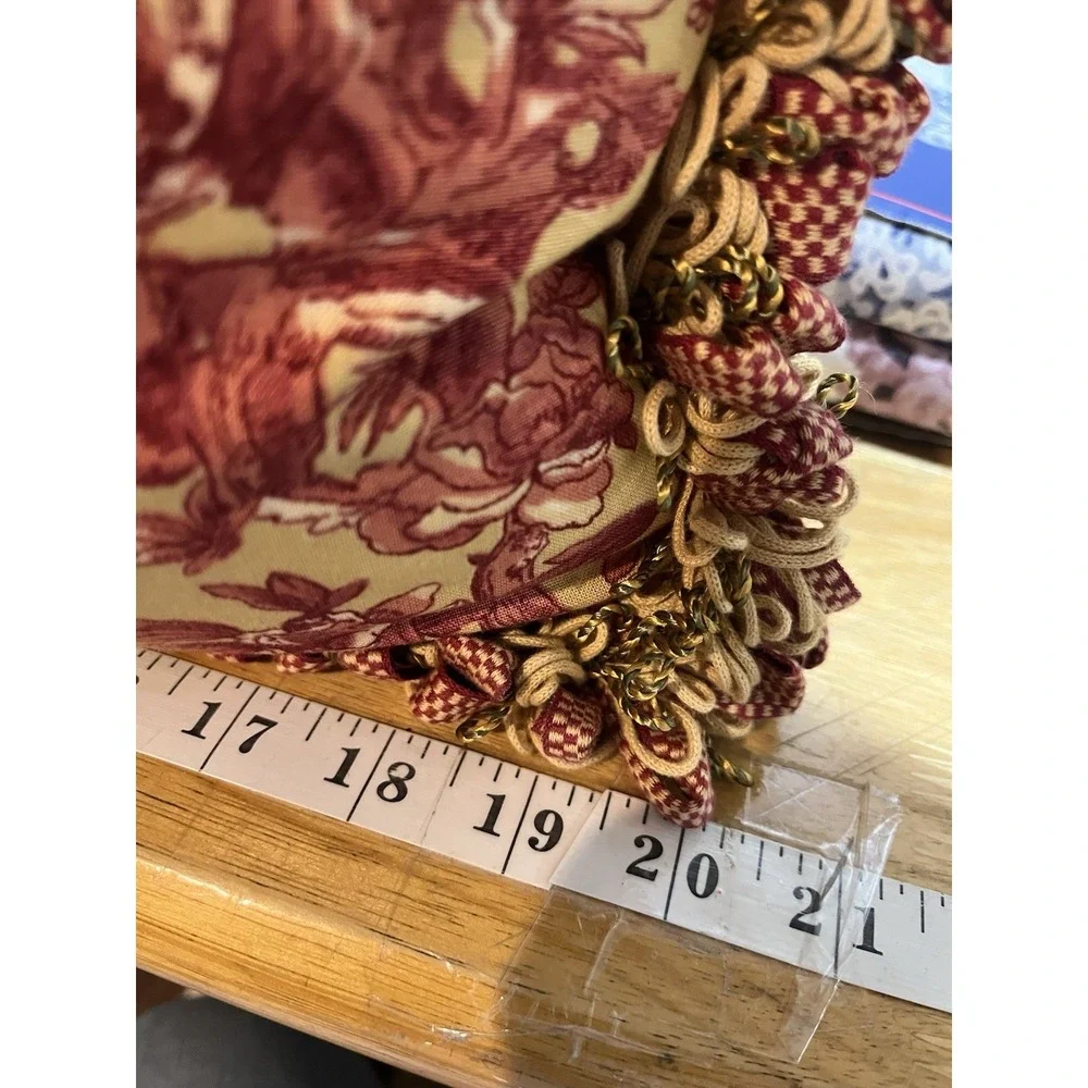 Throw Pillow Spice Red‎ Gold French Country Toile Bird Fringe 20x20